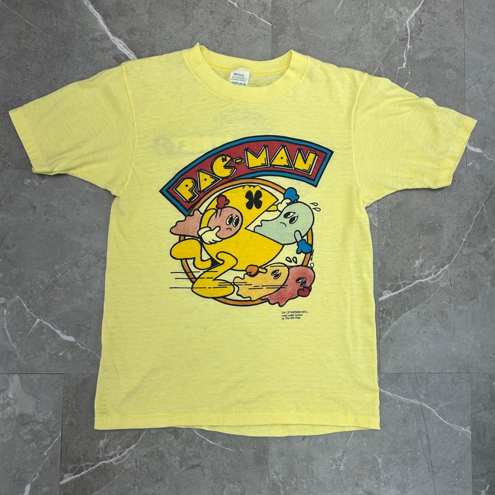 80s Vintage Pac Man Graphic Tee Mens Medium Short Sleeve Arcade Shirt Hot Dogs
